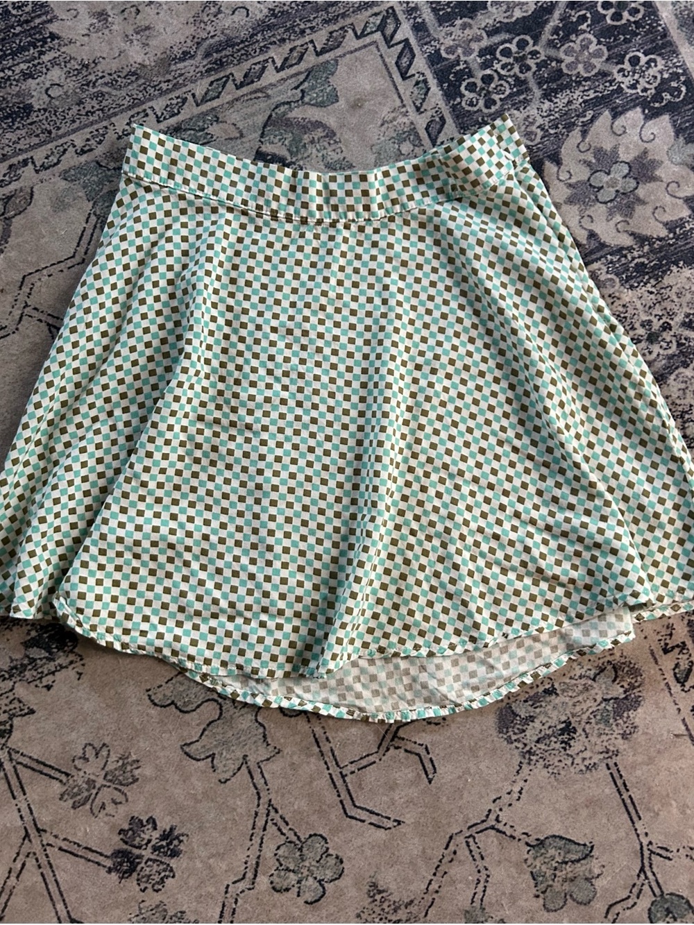 Soma Green and Cream Checkered Mini Skirt